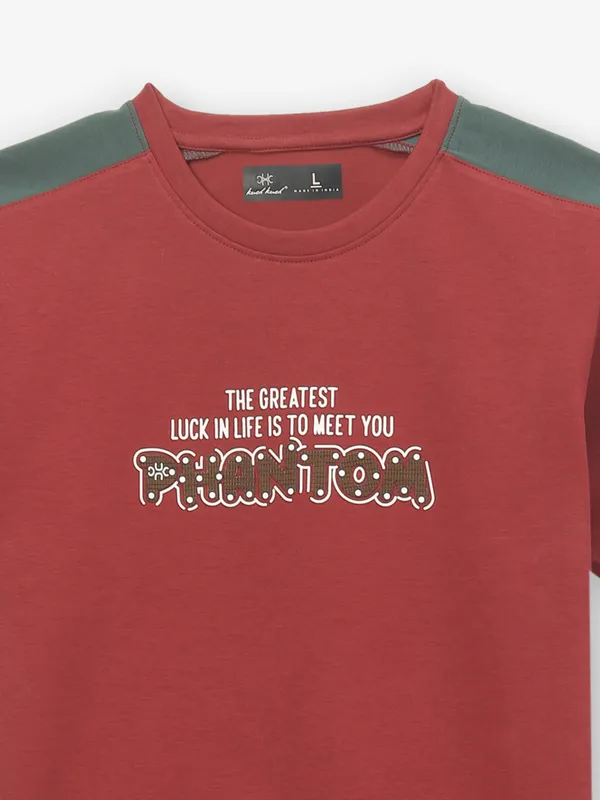 KUCH KUCH maroon cotton printed t-shirt