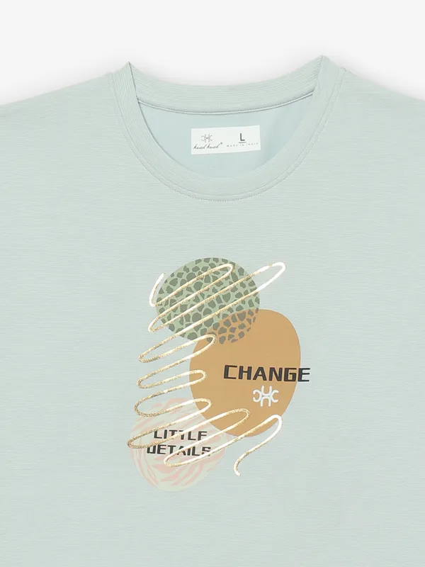 KUCH KUCH mint green printed cotton t-shirt