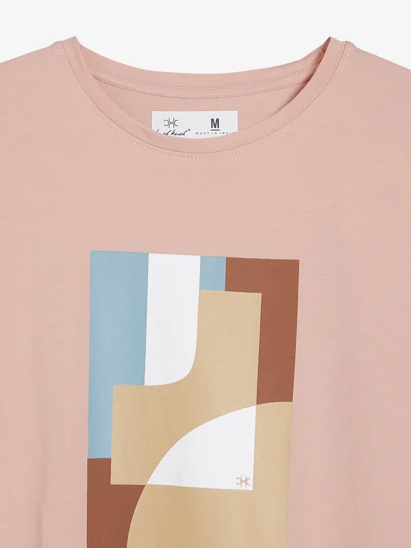 Kuch Kuch peach cotton printed casual t shirt