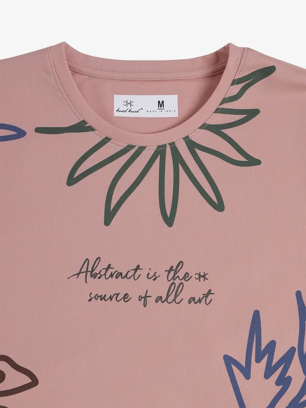 KUCH KUCH peach printed cotton t-shirt