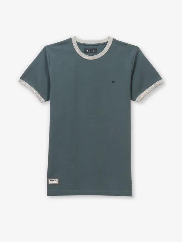 KUCH KUCH plain pine green cotton casual t-shirt