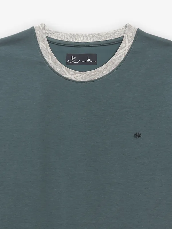 KUCH KUCH plain pine green cotton casual t-shirt