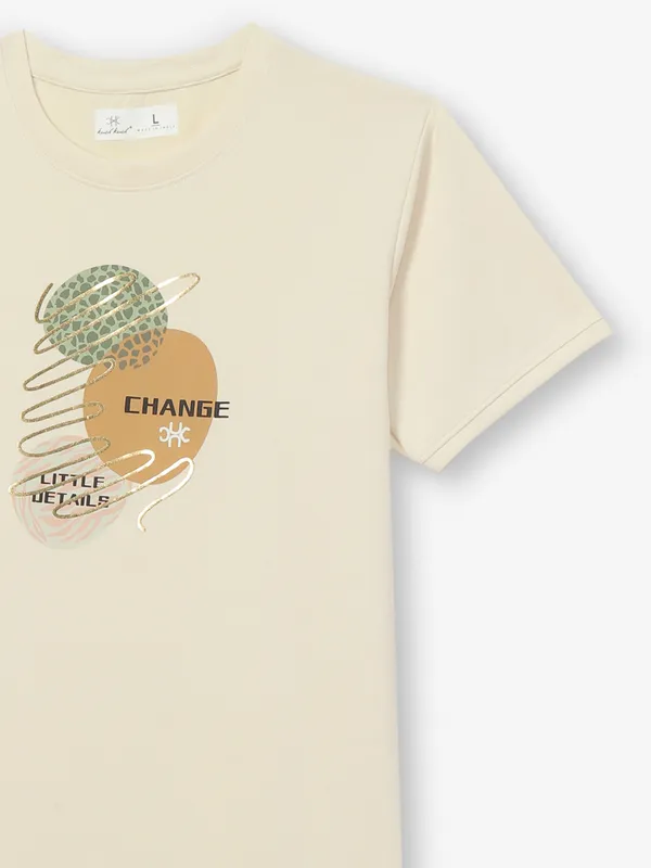 KUCH KUCH printed cream cotton t-shirt