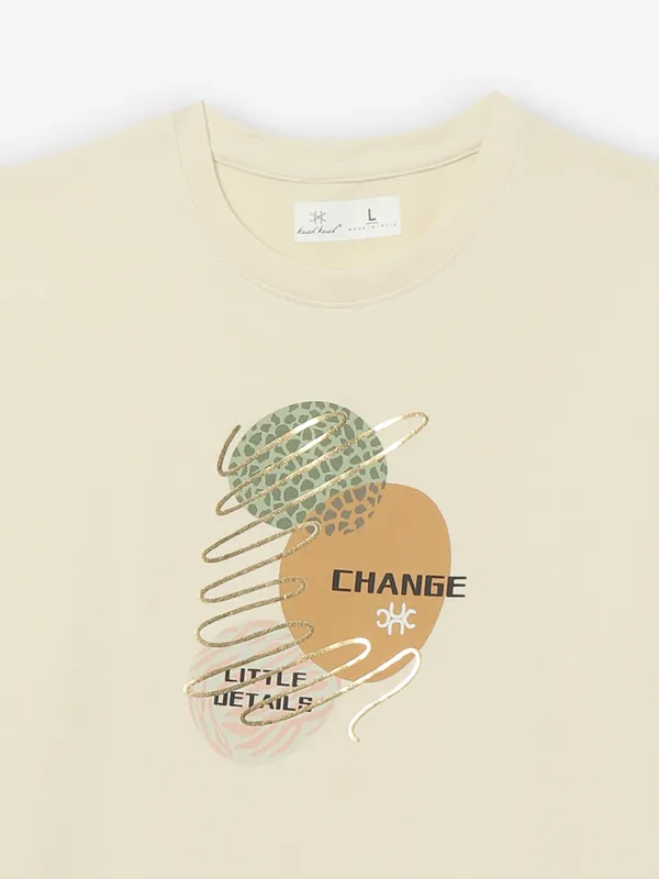 KUCH KUCH printed cream cotton t-shirt