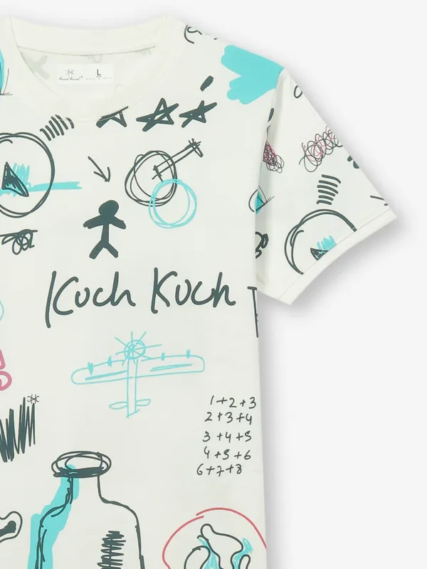 KUCH KUCH printed off white cotton t-shirt
