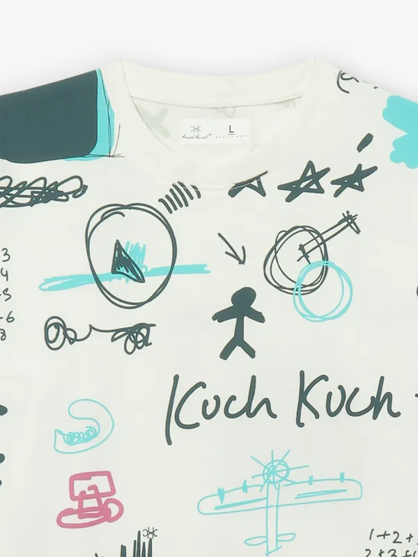 KUCH KUCH printed off white cotton t-shirt