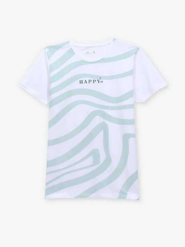 KUCH KUCH printed white and pista cotton t-shirt