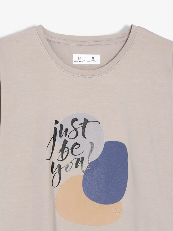Kuch Kuch round neck beige printed t shirt