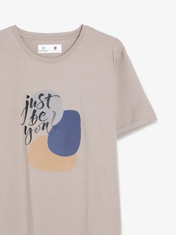 Kuch Kuch round neck beige printed t shirt
