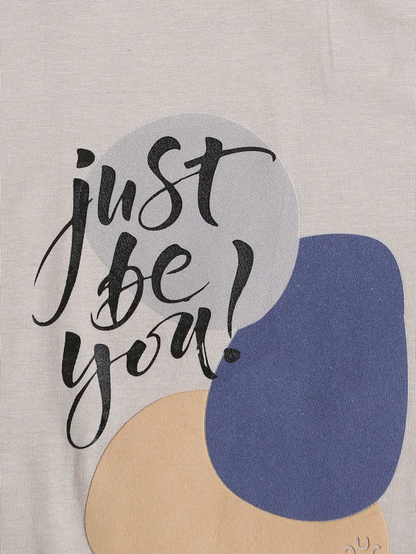 Kuch Kuch round neck beige printed t shirt