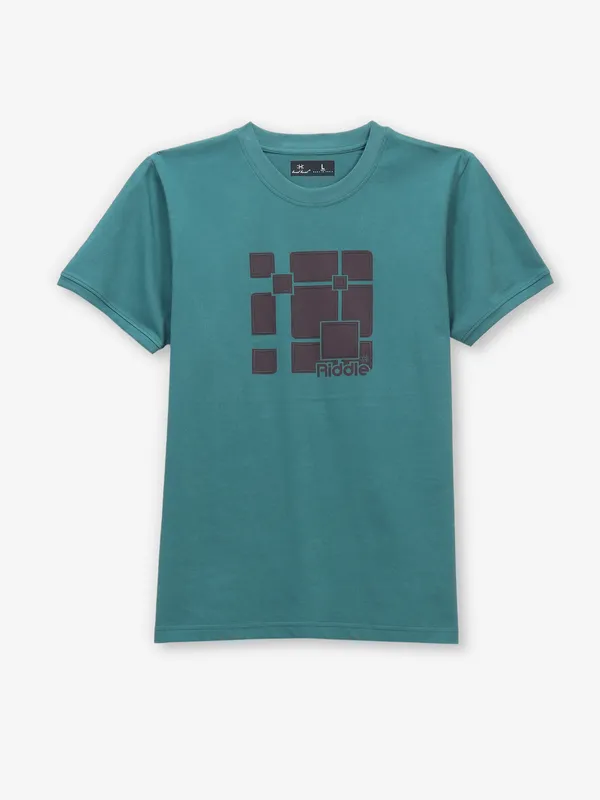 KUCH KUCH sea green cotton t-shirt in slim fit