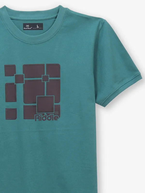 KUCH KUCH sea green cotton t-shirt in slim fit