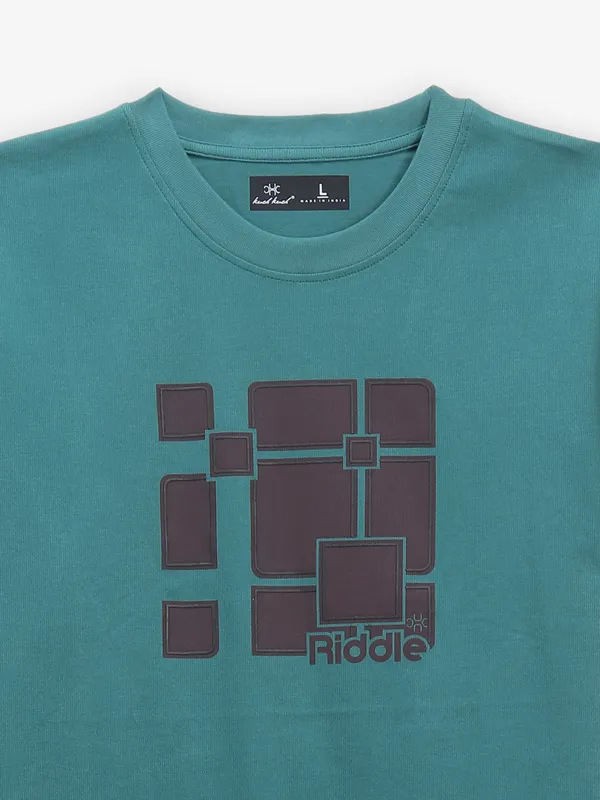 KUCH KUCH sea green cotton t-shirt in slim fit