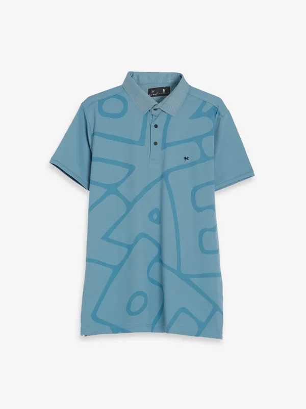 Kuch Kuch stone blue printed polo t shirt