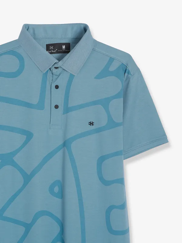Kuch Kuch stone blue printed polo t shirt