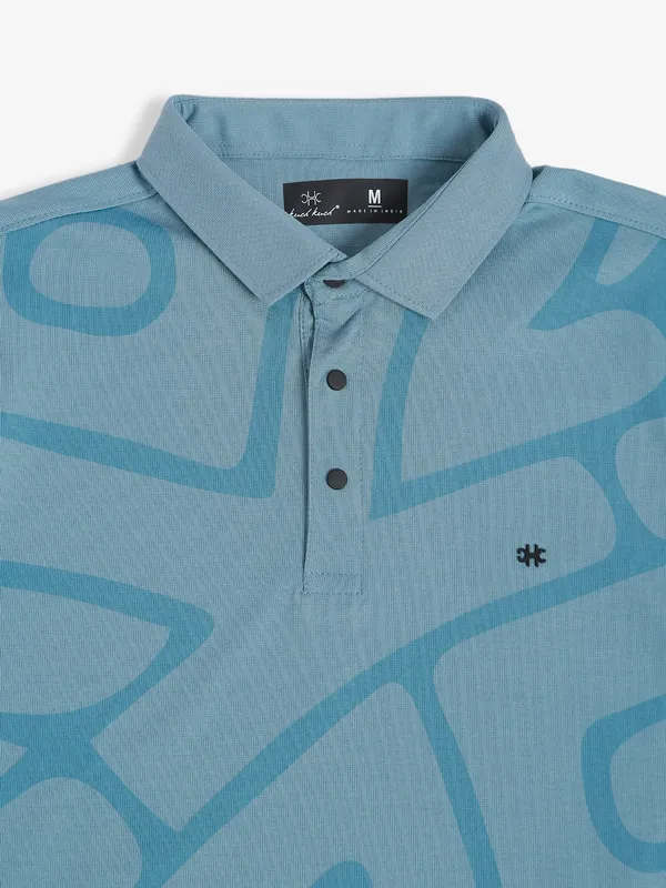 Kuch Kuch stone blue printed polo t shirt