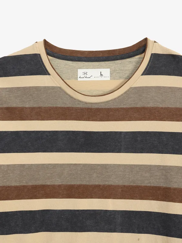 KUCHKUCH beige stripe cotton t-shirt