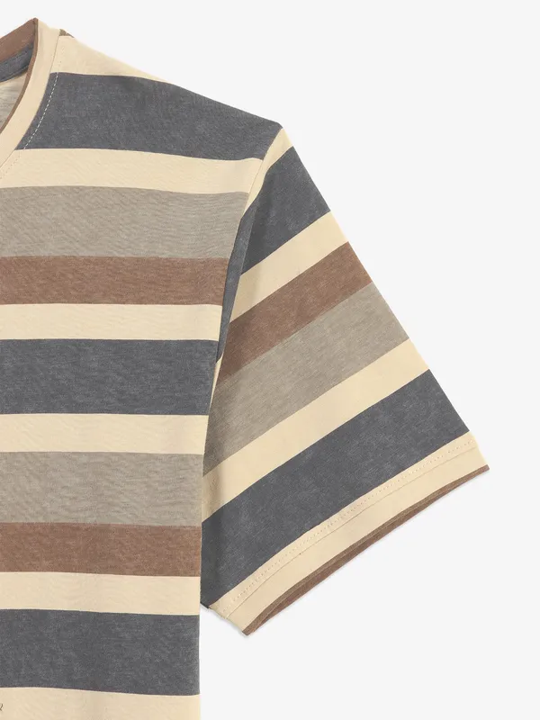 KUCHKUCH beige stripe cotton t-shirt