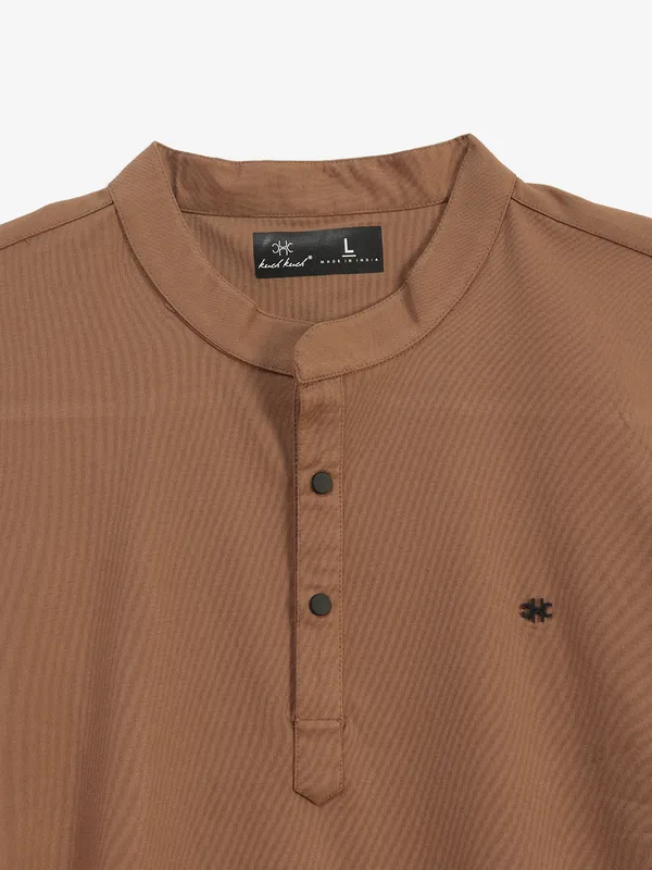 KUCHKUCH brown plain cotton t-shirt
