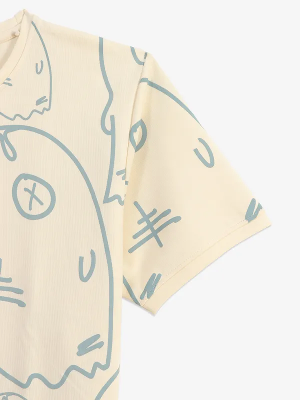 KUCHKUCH cream cotton printed t-shirt