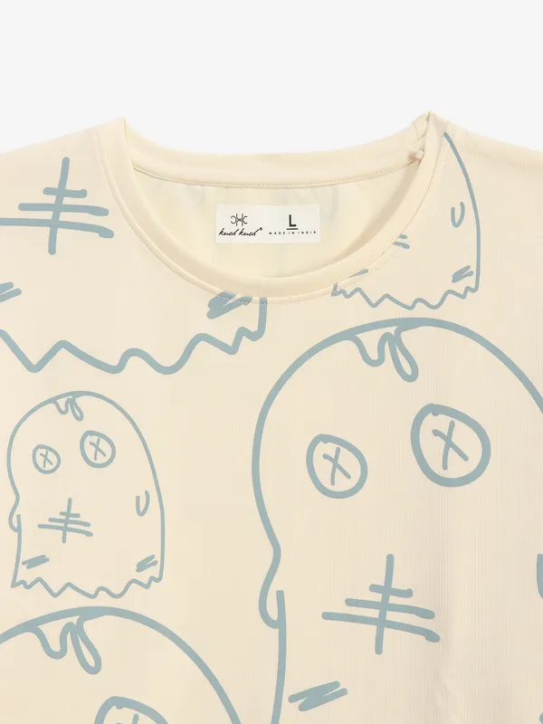 KUCHKUCH cream cotton printed t-shirt