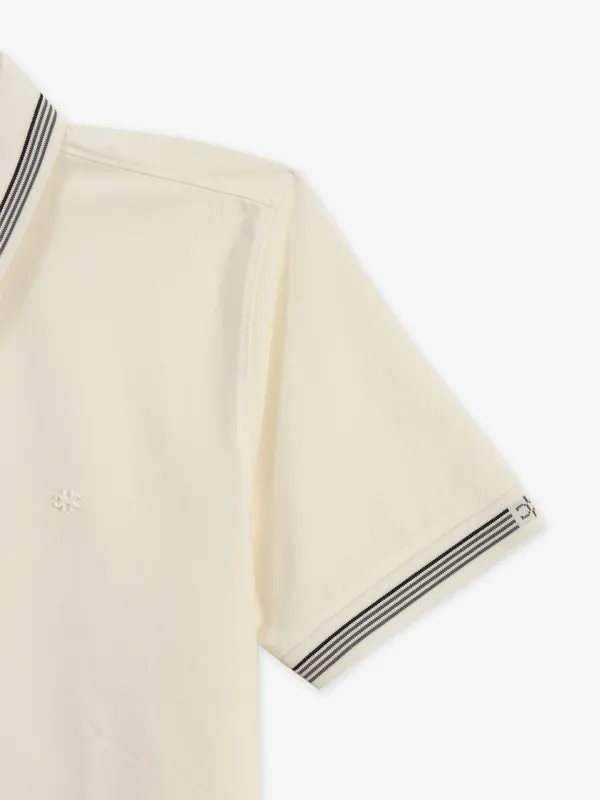 KUCHKUCH cream plain cotton polo t-shirt