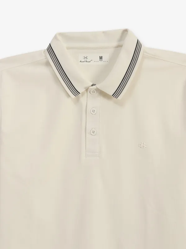 KUCHKUCH cream plain cotton polo t-shirt