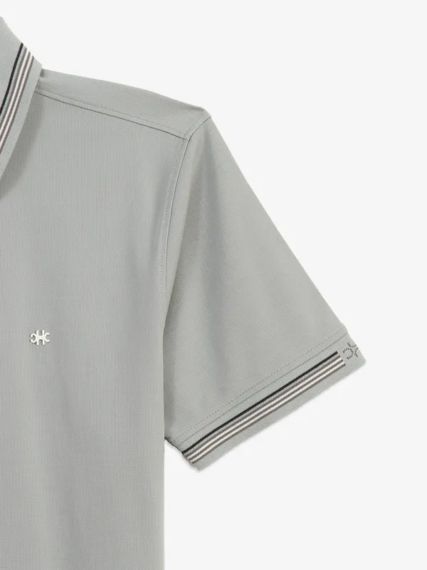 KUCHKUCH grey plain cotton polo t-shirt