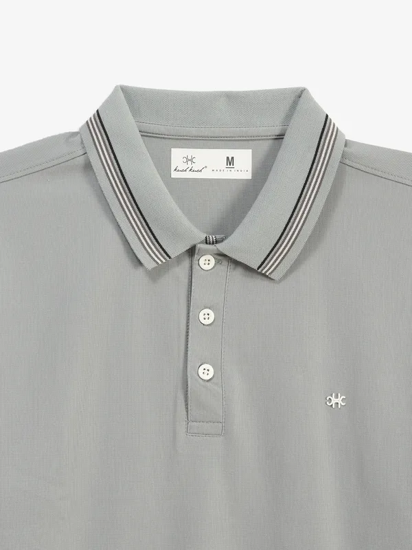 KUCHKUCH grey plain cotton polo t-shirt