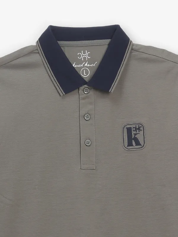 KUCHKUCH grey plain cotton polo t-shirt for mens
