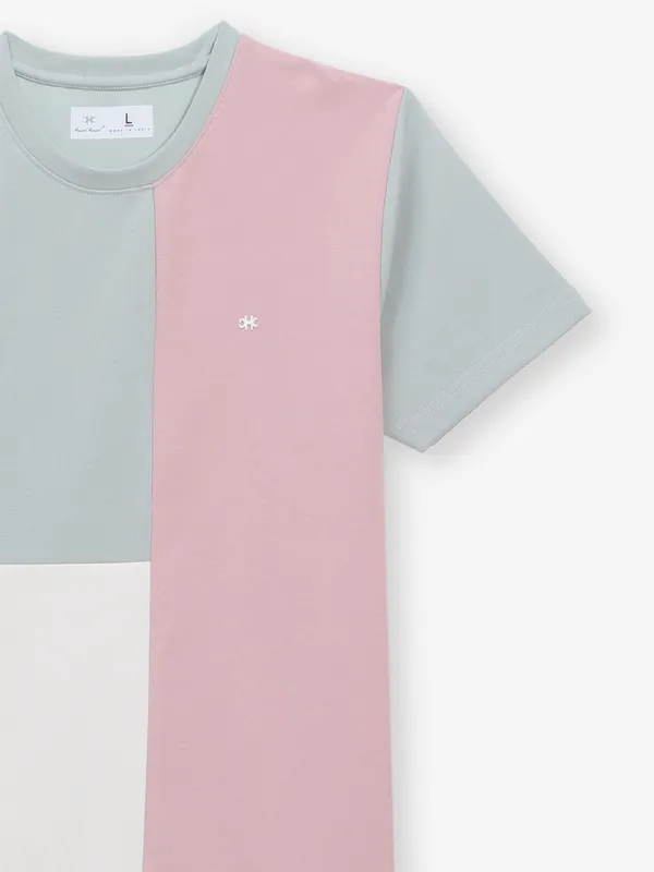 KUCHKUCH mint green cotton color block t-shirt