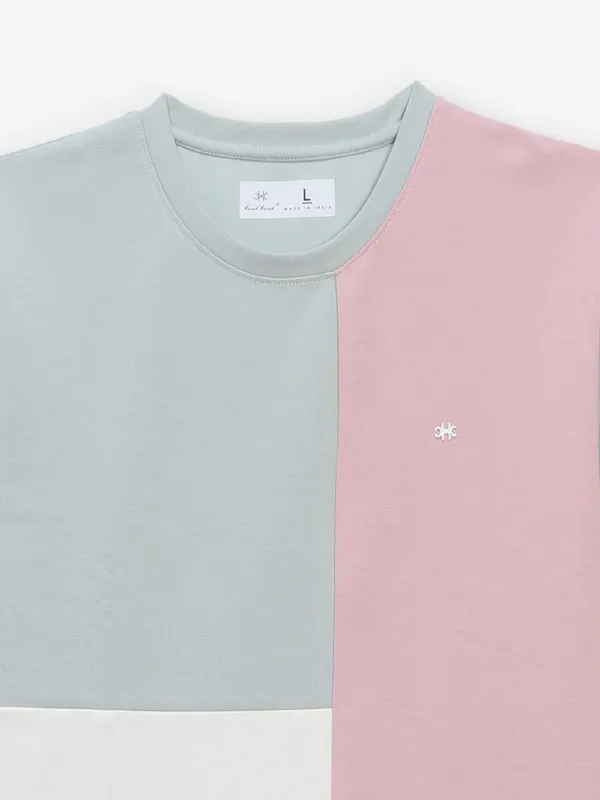 KUCHKUCH mint green cotton color block t-shirt