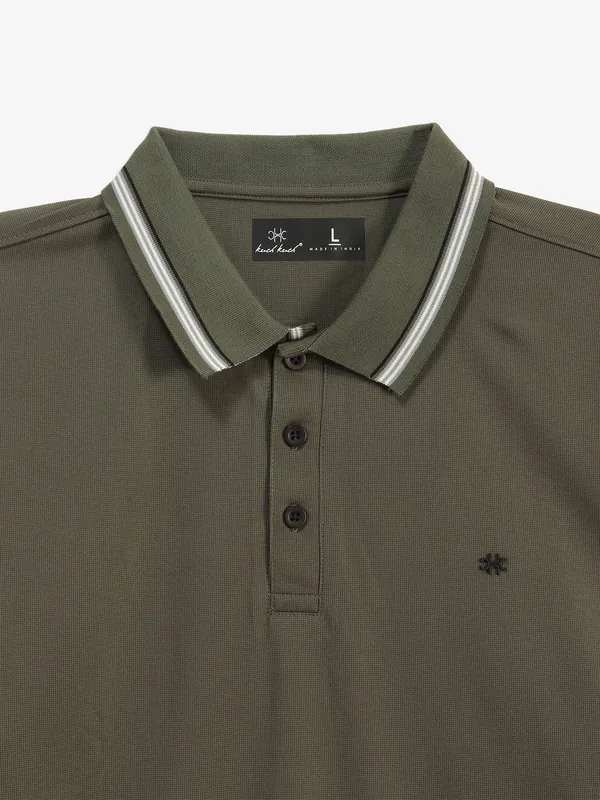 KUCHKUCH olive plain casual t-shirt