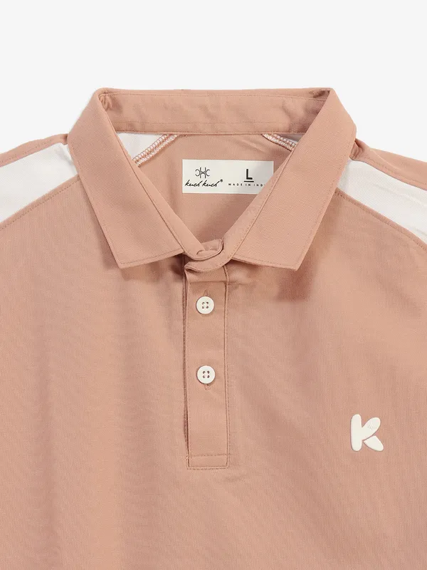 KUCHKUCH peach color block cotton t-shirt