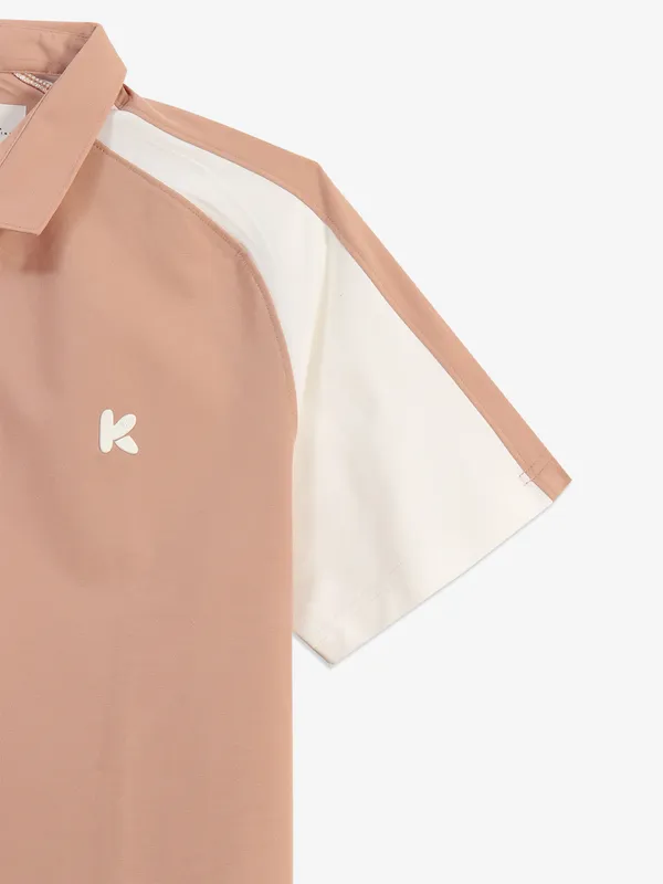 KUCHKUCH peach color block cotton t-shirt