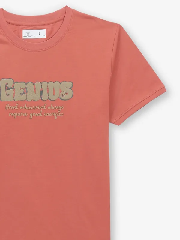 KUCHKUCH peach printed cotton t-shirt