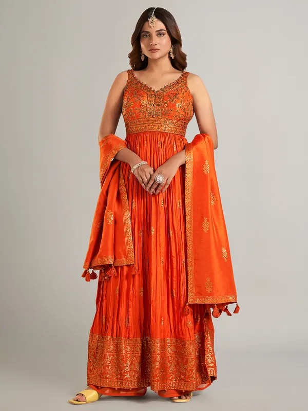 Latest orange silk anarkali suit