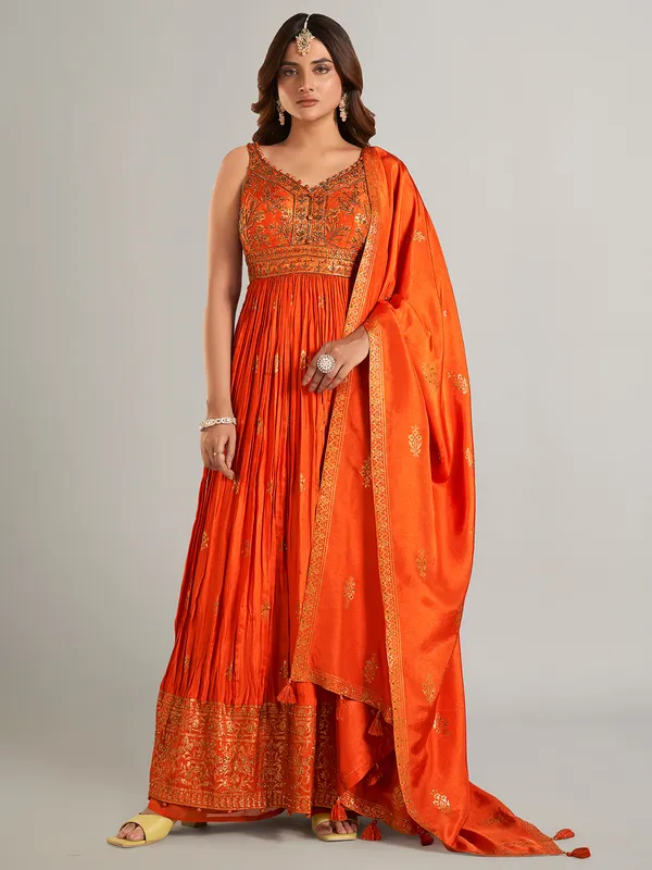 Latest orange silk anarkali suit