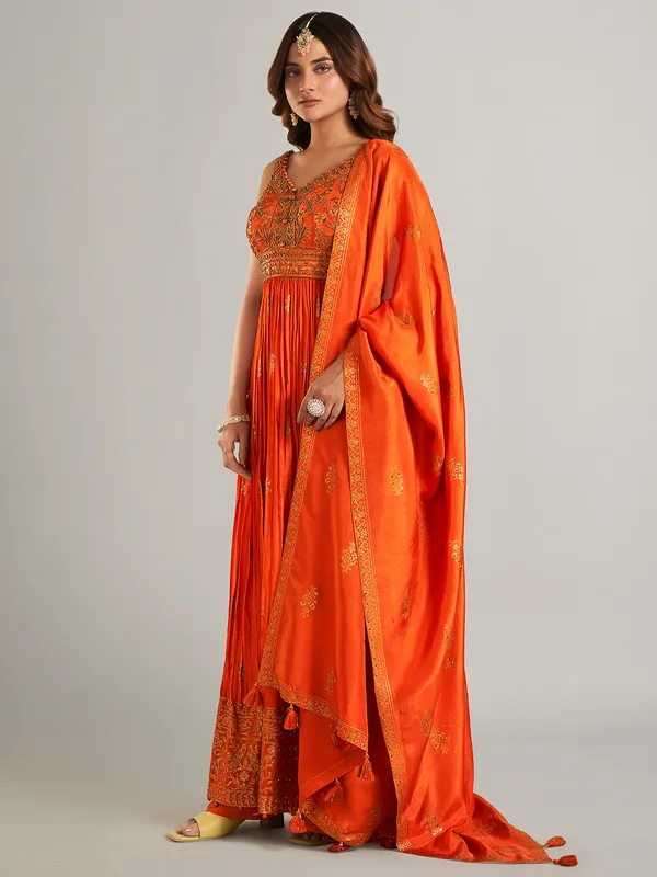 Latest orange silk anarkali suit