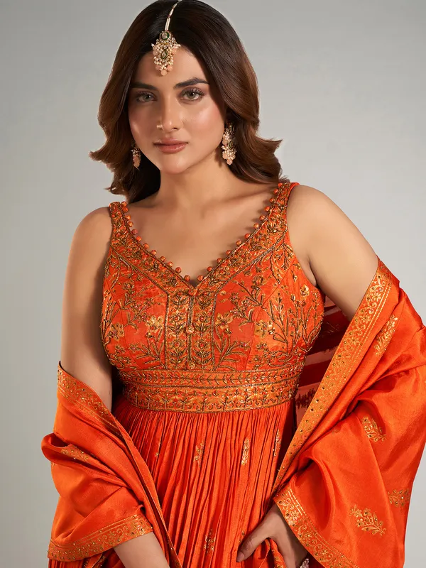 Latest orange silk anarkali suit
