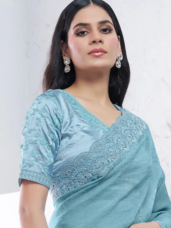 Latest aqua silk party wear saree