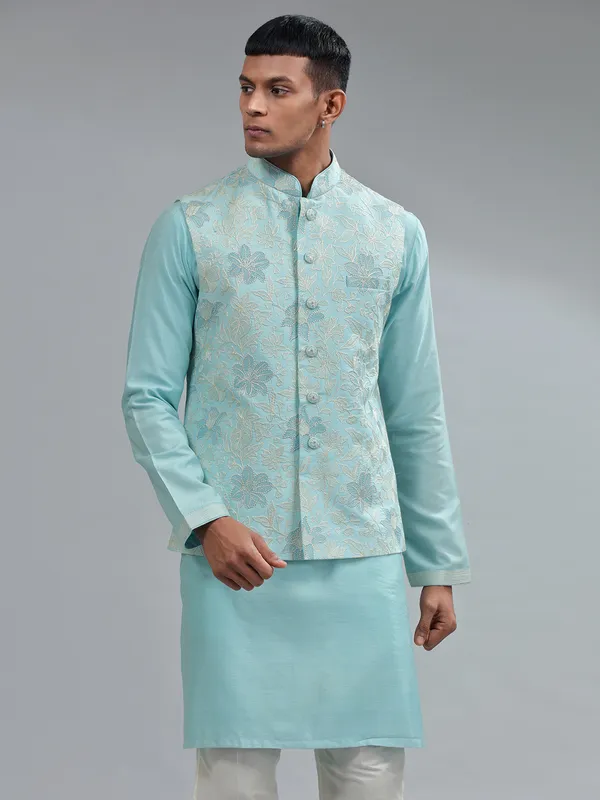 Latest Aqua silk waistcoat set