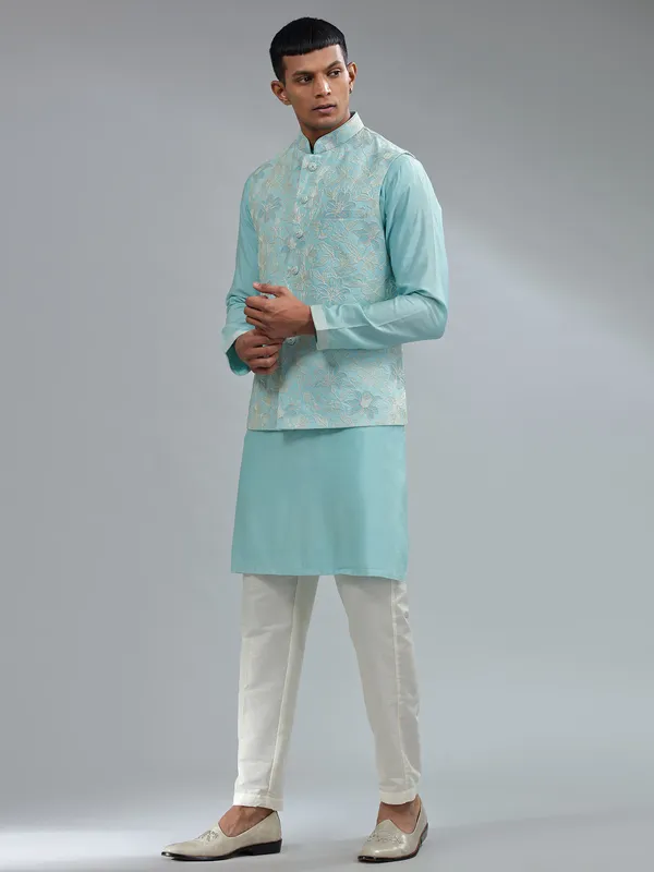 Latest Aqua silk waistcoat set