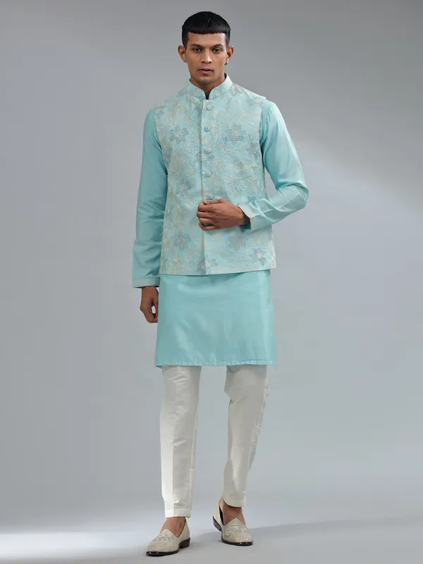 Latest Aqua silk waistcoat set