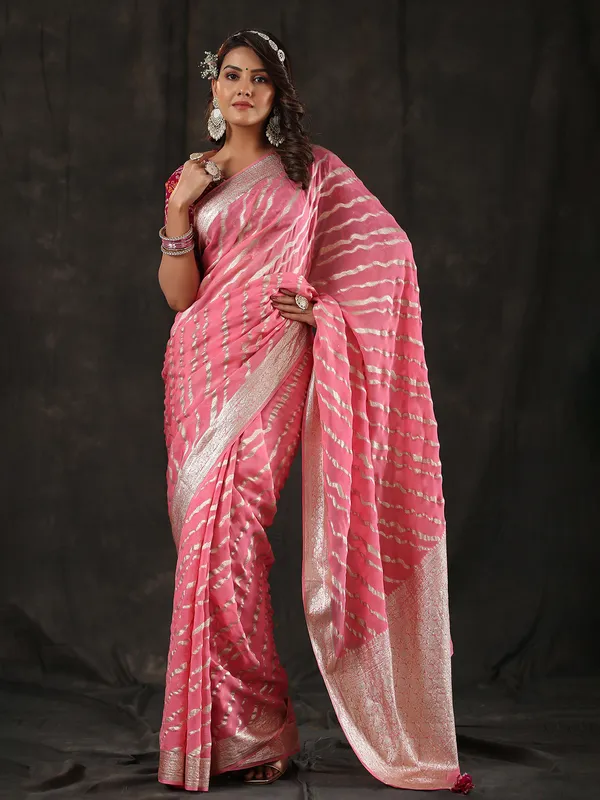 Latest baby pink georgette saree