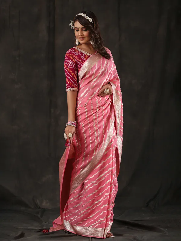 Latest baby pink georgette saree