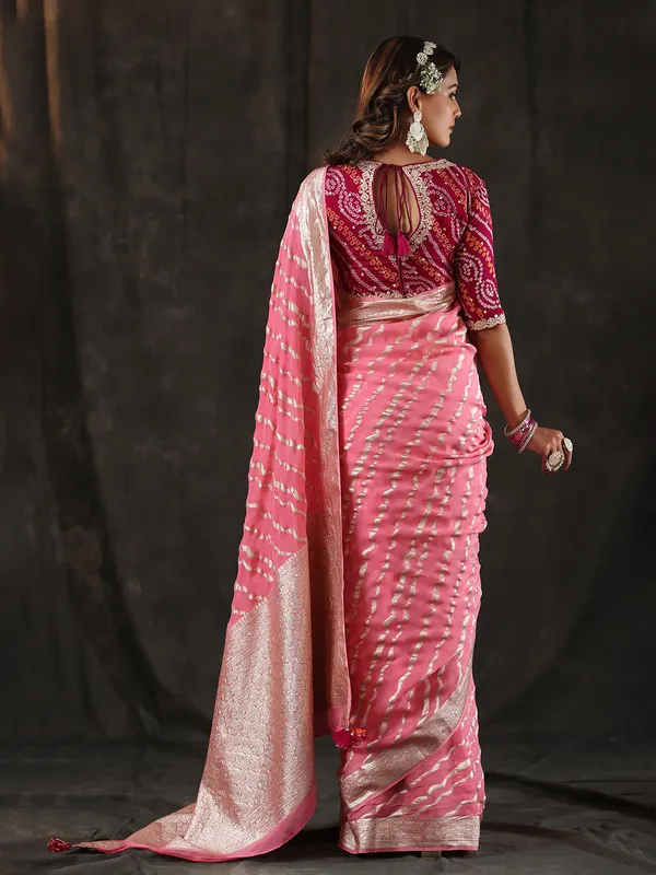 Latest baby pink georgette saree