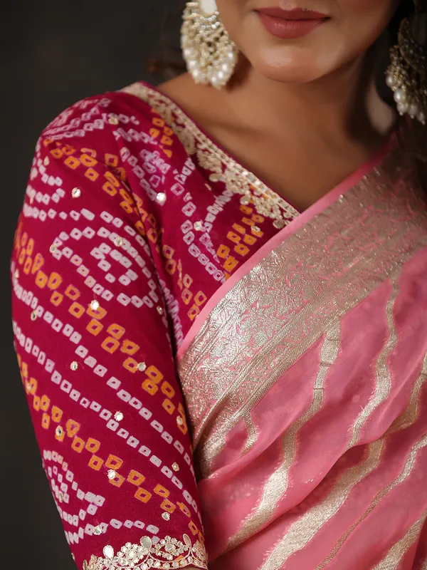 Latest baby pink georgette saree