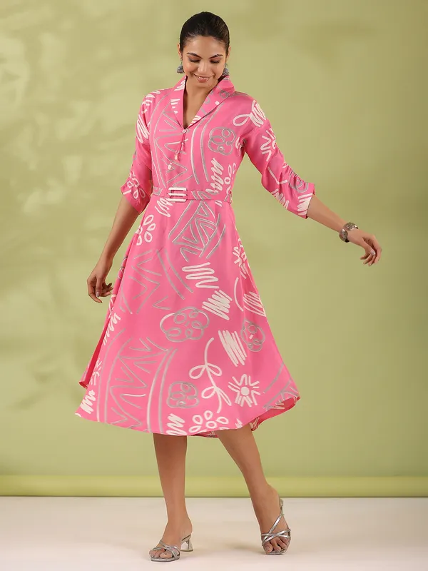 Latest baby pink printed silk kurti