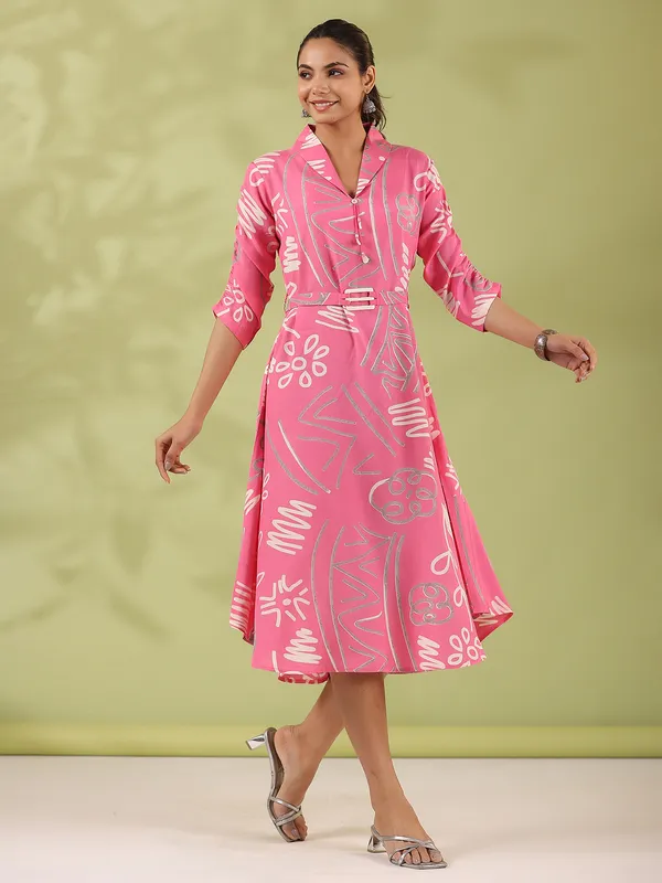 Latest baby pink printed silk kurti